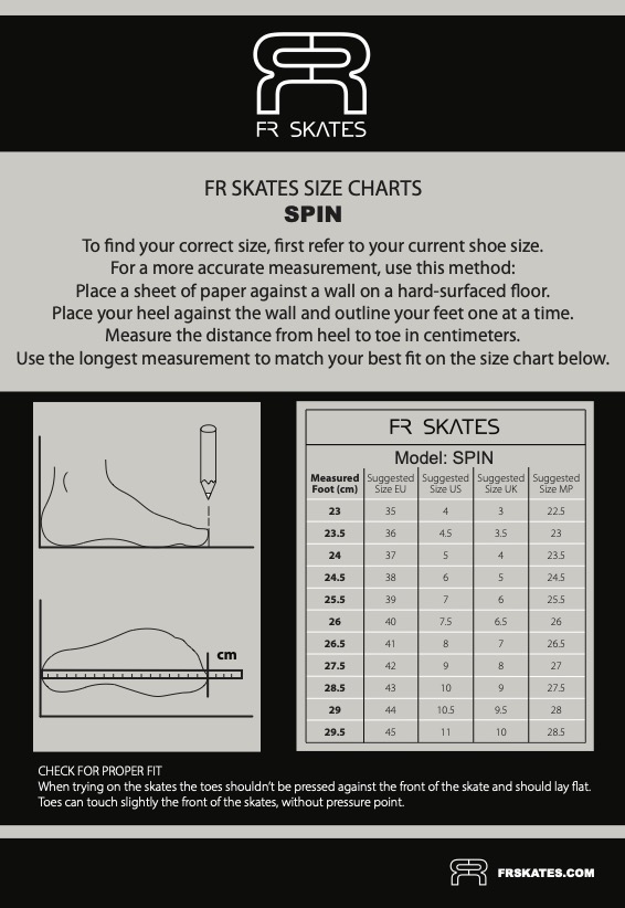 SIZE CHARTS FR SPIN 